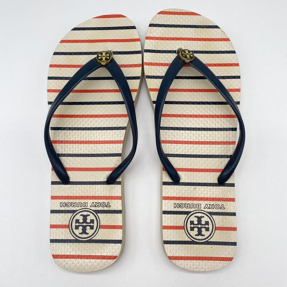 Tory Burch Flip Flop Size Medium 9-11 Sandals Striped Casual